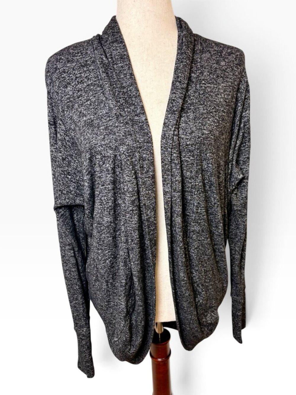 Athleta Luxe Pose Wrap Black Gray Marled Open Cardigan Size Small